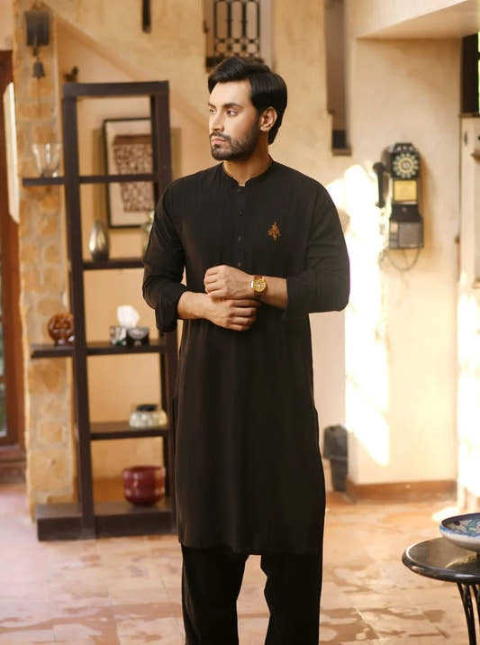 Rustic Embroidered Qamiz Shalwar With Blazer - Snug