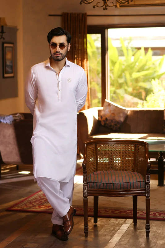 Chest Embroidery Qamiz Shalwar With Broad Stripes Blazer - Snug