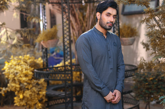 Grey Embroidered Wash And Wear Qamiz Shalwar