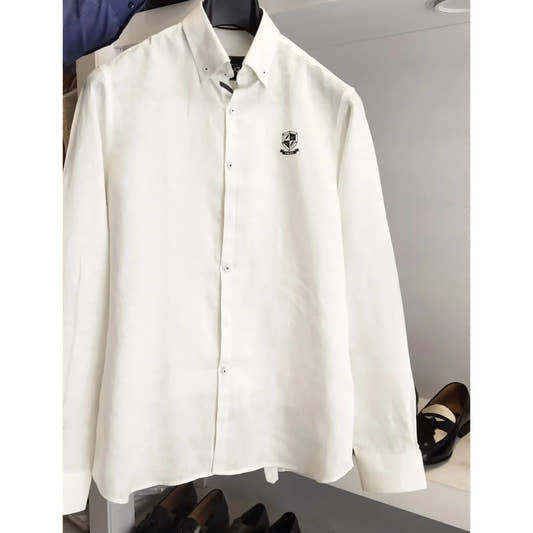 White Linen Shirt With Chest Logo - Snug