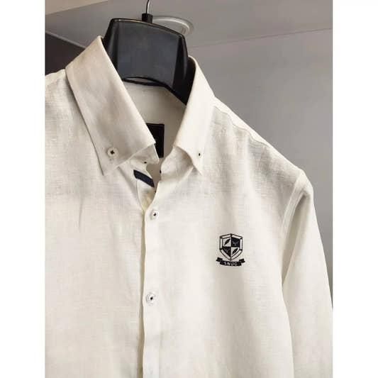White Linen Shirt With Chest Logo - Snug