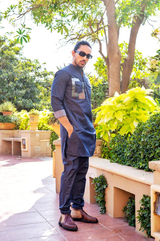 Denim Patched Kurta Trouser - Snug