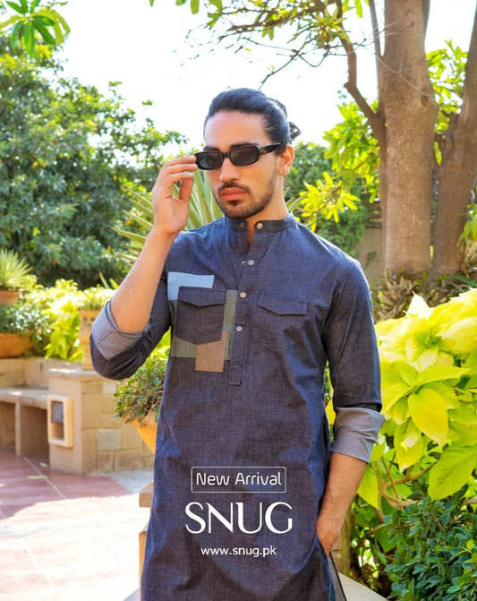 Denim Patched Kurta Trouser - Snug