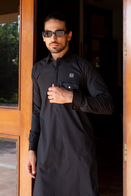 Black Satin Kurta Trouser.