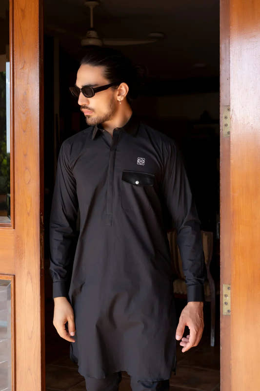 Black Satin Kurta Trouser. - Snug