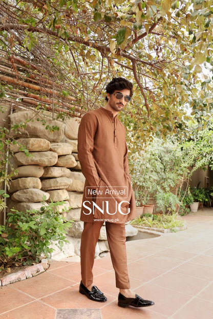 Brown Self Kurta Trouser