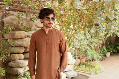 Brown Self Kurta Trouser