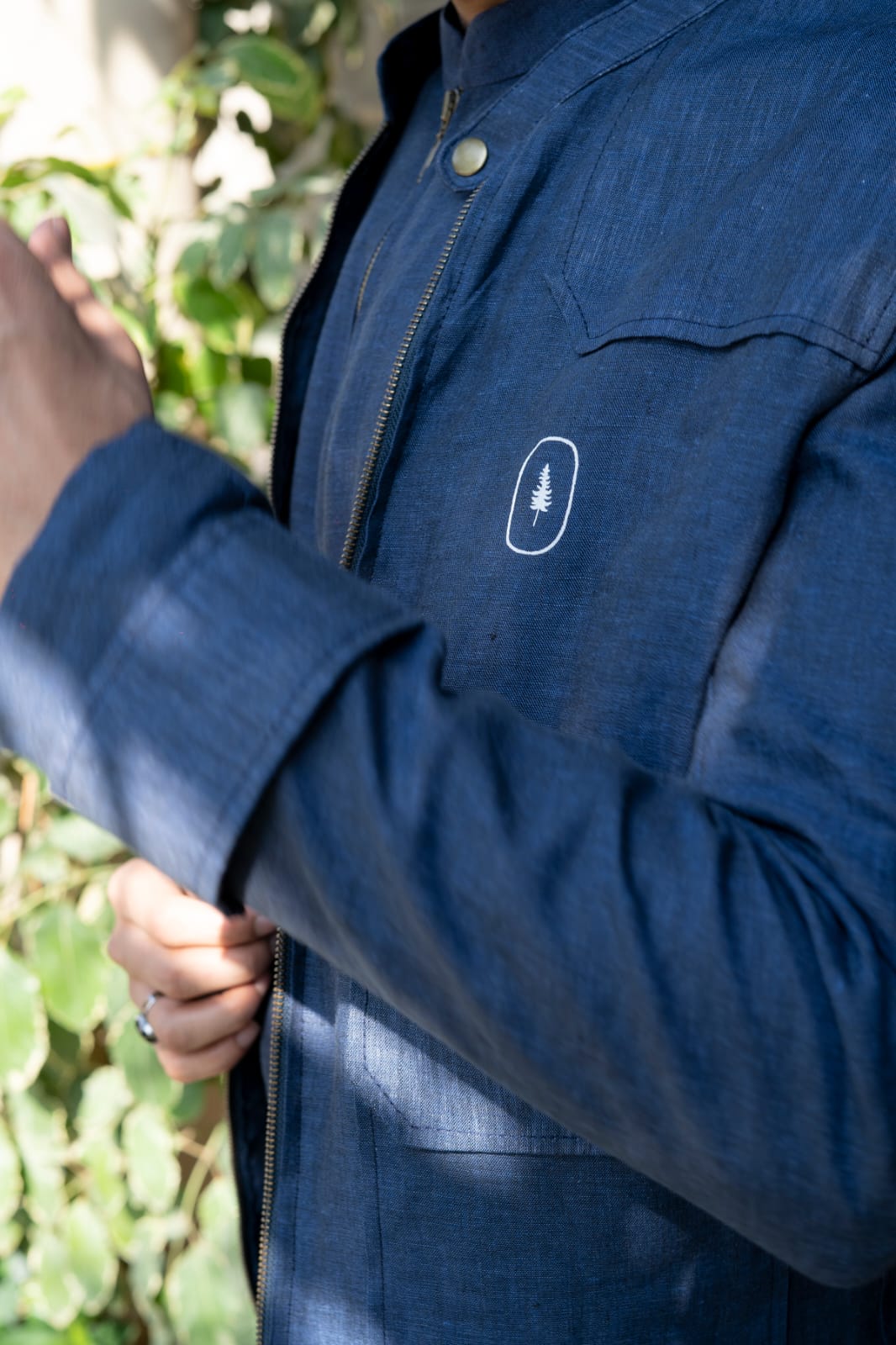 Blue Linen Patched kurta & Jacket.