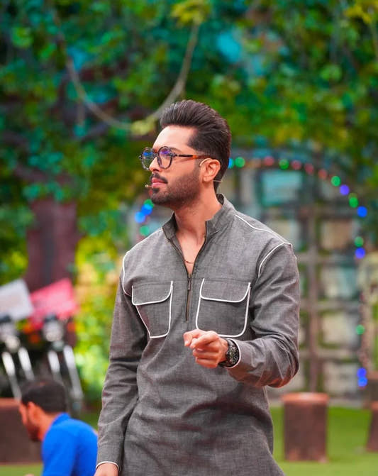 Grey Denim With White Contrast Kurta Trouser - Snug