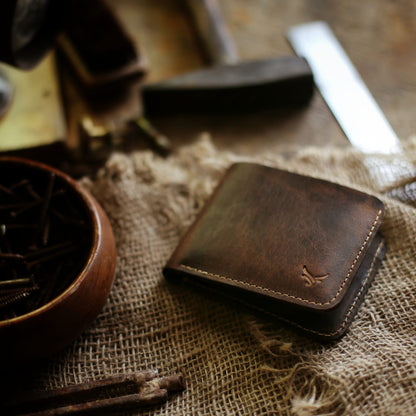 Rustic(Classic Bi-fold Wallet) Made of Crazy Horse Leather