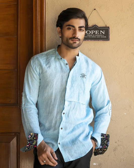 Aqua Linen Damaged Shirt - Snug