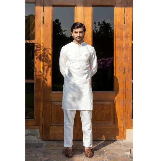 Pearl White Linen Kurta Trouser - Snug