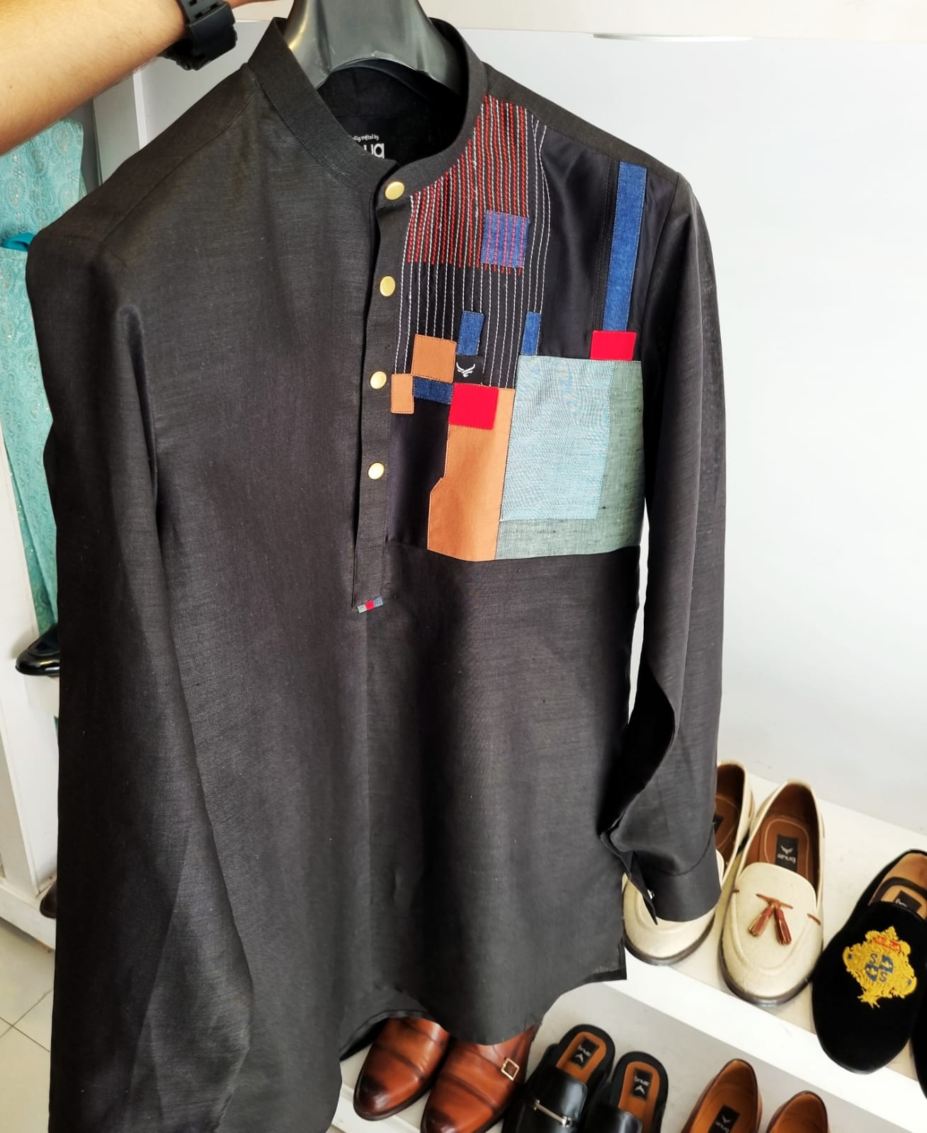 Multi Patched Linen Short kurta.