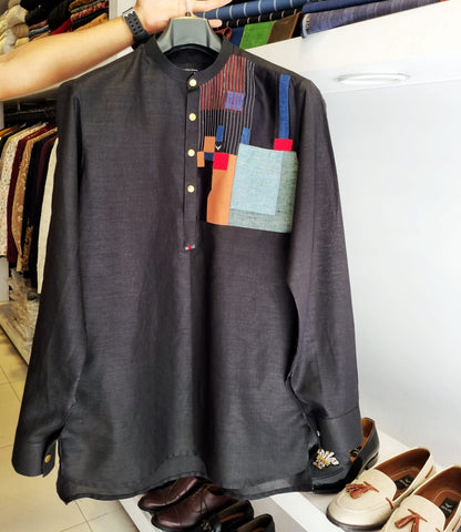 Multi Patched Linen Short kurta.