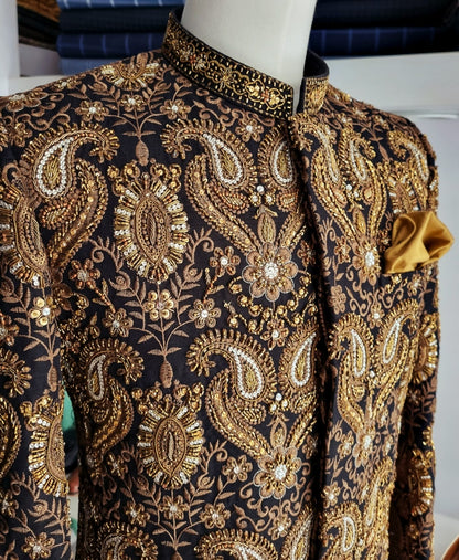 Royal Opulence - Hand Embroidered Sherwani for Majestic Celebration with Snug.