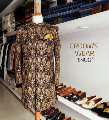 Royal Opulence - Hand Embroidered Sherwani for Majestic Celebration with Snug.