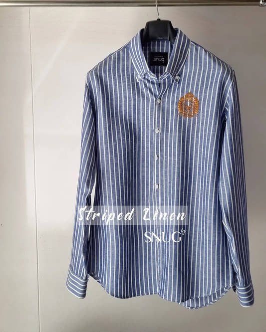 Linen Striped Embroidered Logo Shirt. - Snug