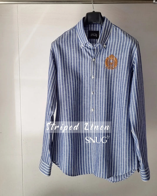 Linen Striped Embroidered Logo Shirt.