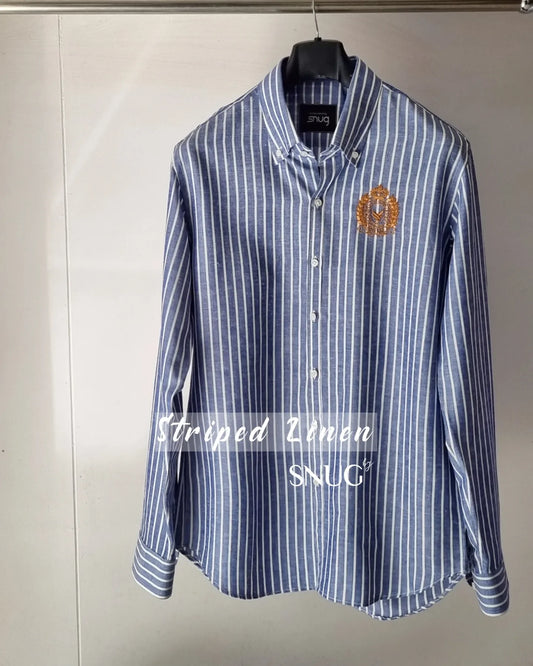 Linen Striped Embroidered Logo Shirt. - Snug