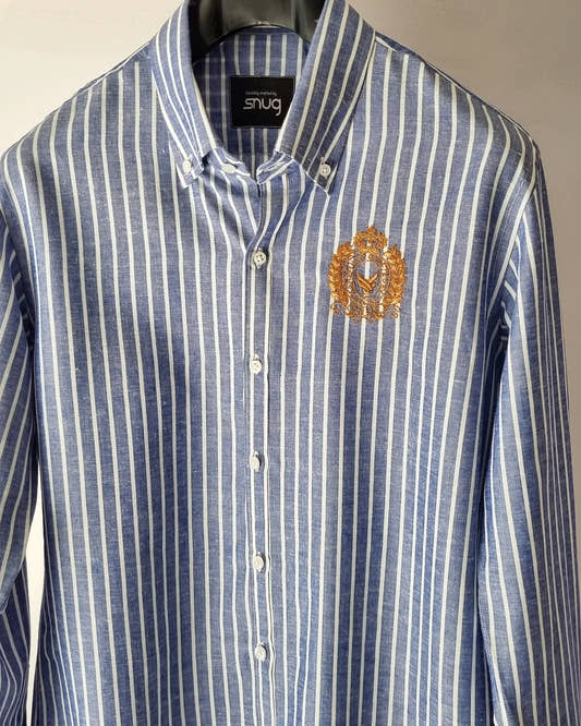 Linen Striped Embroidered Logo Shirt. - Snug