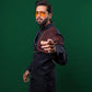 Rustic Elegance: Fahad Mustafa Black Linen Kurta, Trouser & Waistcoat Ensemble. - Snug