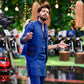Royal Blue Linen Eagle Print Kurta Trouser Set with Waistcoat - Fahad Mustafa Collection.