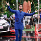 Royal Blue Linen Eagle Print Kurta Trouser Set with Waistcoat - Fahad Mustafa Collection.