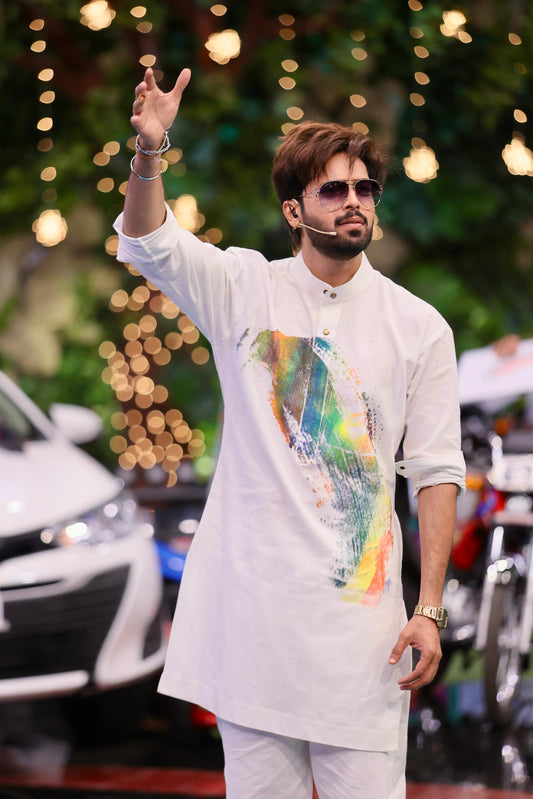 Snug's Abstract Kurta Trouser Set - Ethnic Wear by Fahad Mustafa.