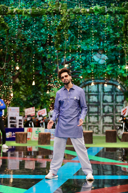 Fahad Mustafa's Trend: Denim Kurta & Striped Trousers!