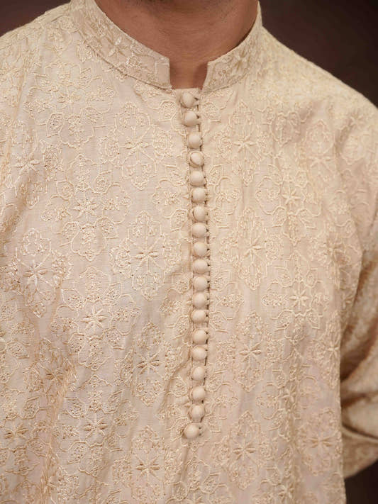 Beige Embroidered Kurta Trouser