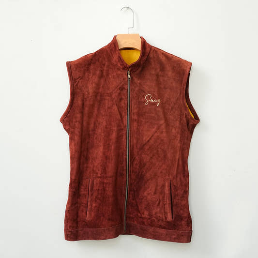 Maroon Suede Leather Zipper Waistcoat