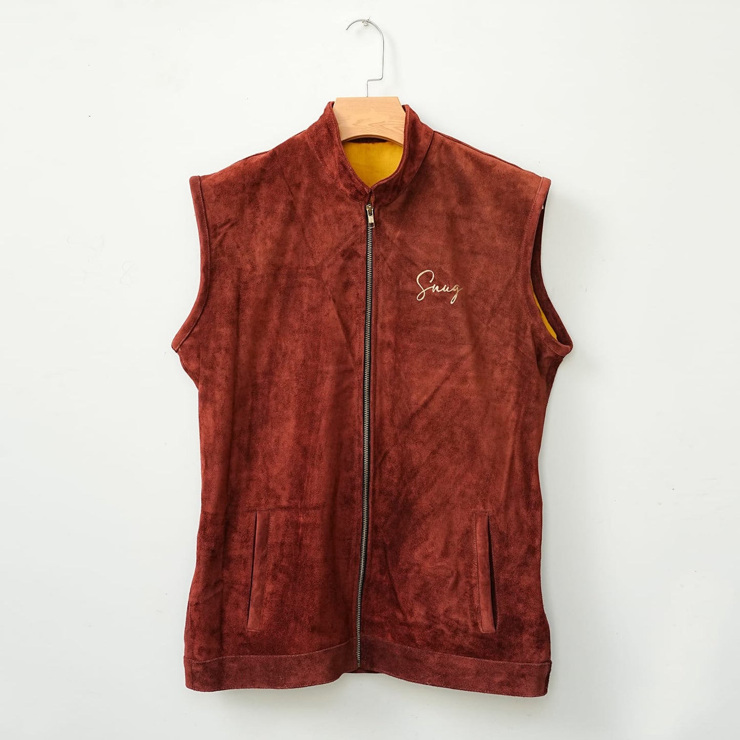 Maroon Suede Leather Zipper Waistcoat