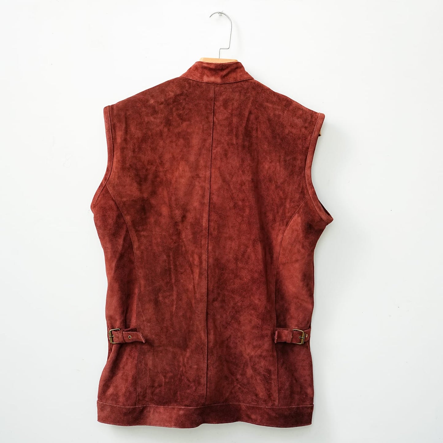 Maroon Suede Leather Zipper Waistcoat