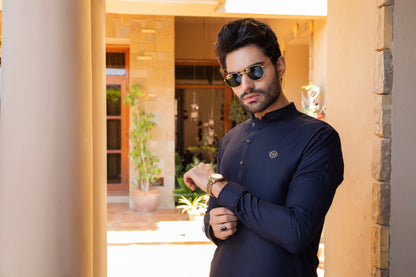 Midnight Blue Kameez Shalwar & Waistcoat.