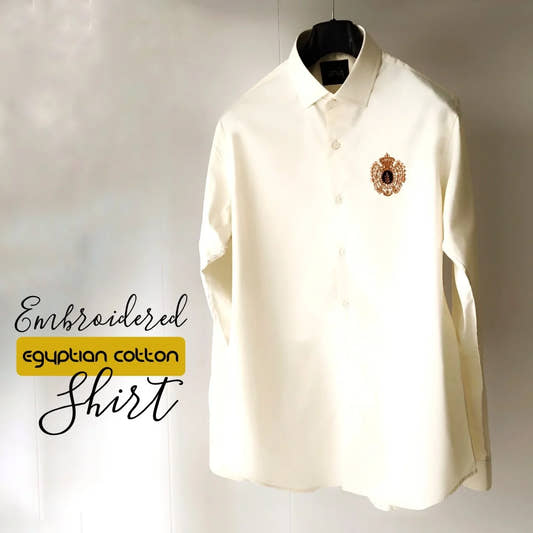 Embroidered Egyptian Cotton Cream Shirt - Snug