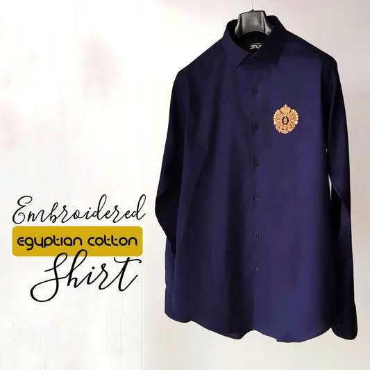 Embroidered Egyptian Cotton Blue Shirt - Snug