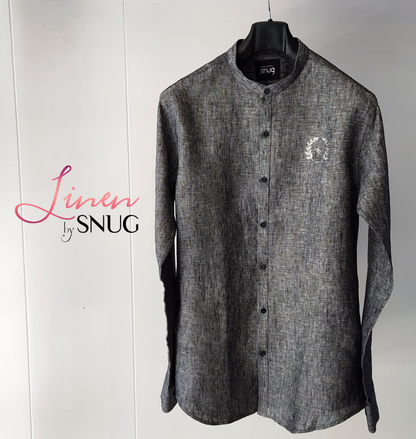 Charcoal Grey Linen Shirt with Logo.