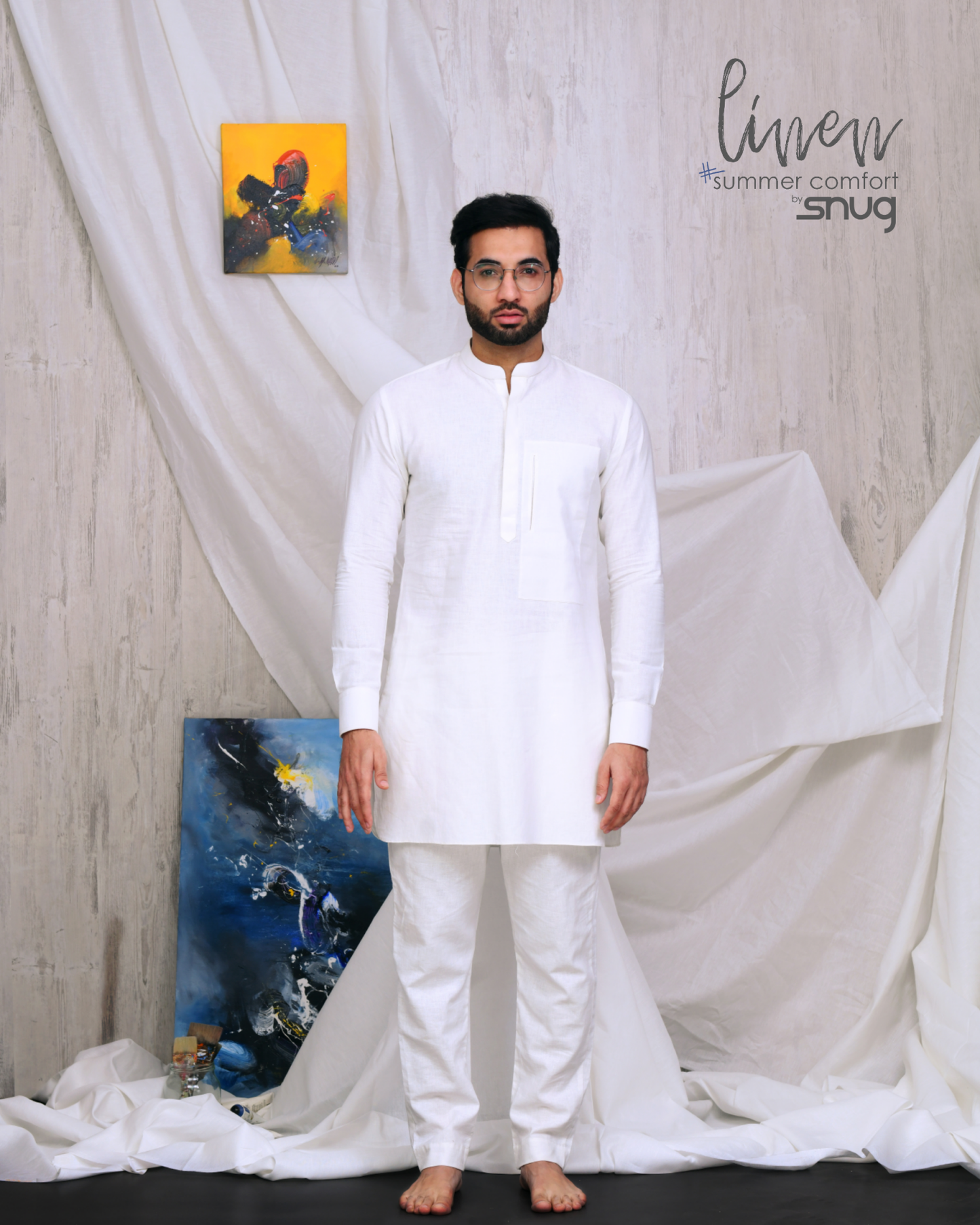 Linen Rib Patch Kurta and Trouser