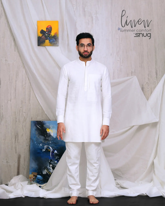 Linen Rib Patch Kurta and Trouser - Snug