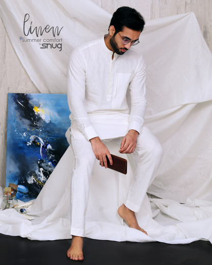 Linen Rib Patch Kurta and Trouser