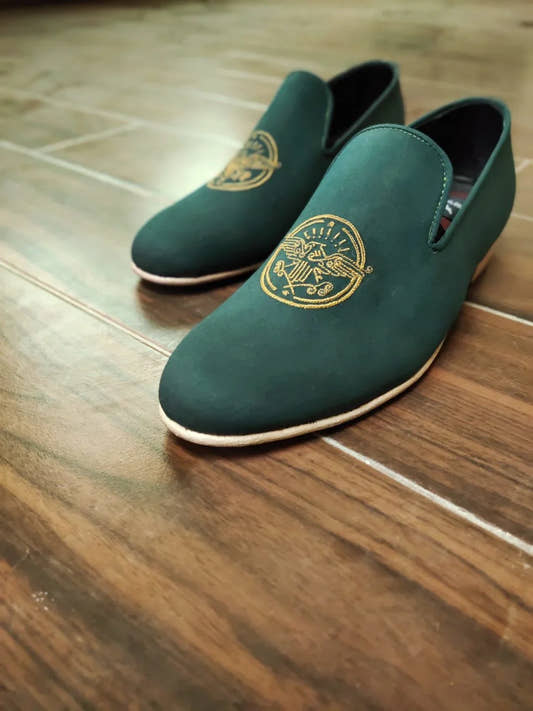 Bottle Green Pumps with Natural Finished Leather Sole - Snug