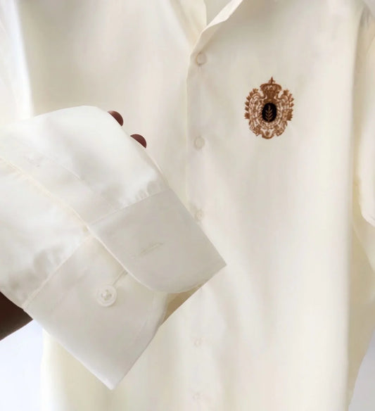 Embroidered Egyptian Cotton Cream Shirt - Snug