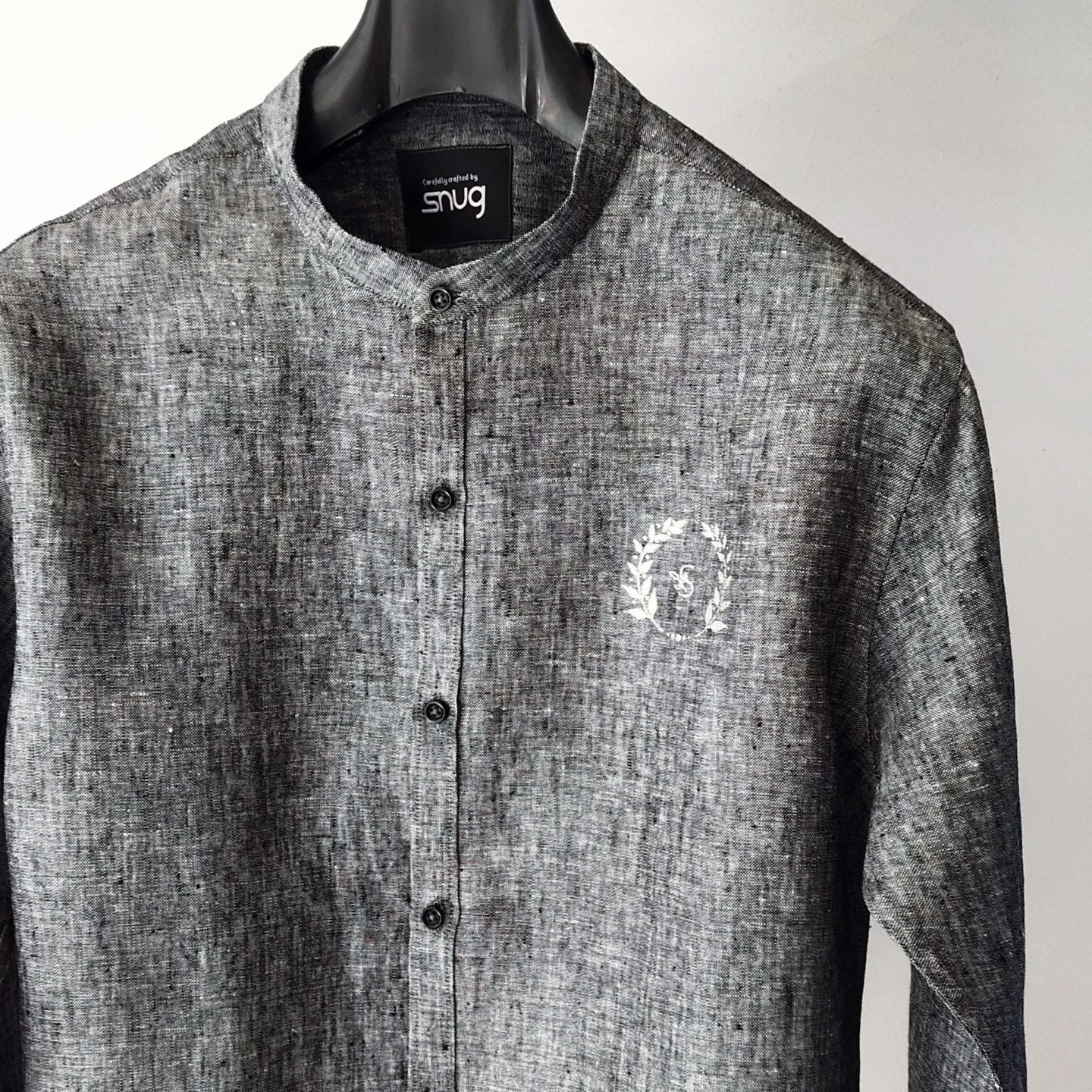 Charcoal Grey Linen Shirt with Logo.