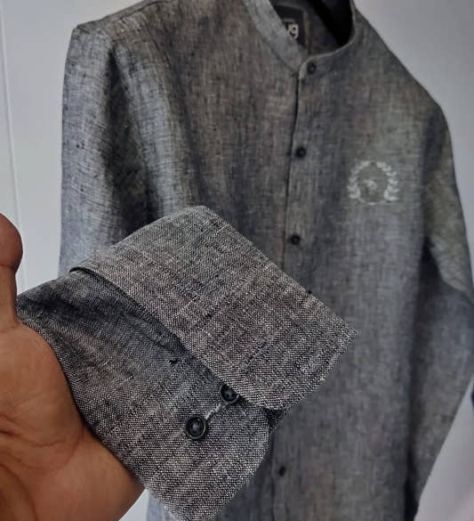 Charcoal Grey Linen Shirt with Logo. - Snug