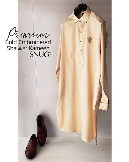 Golden Egyptian Qamiz Shalwar With Orange Embroided Blazer