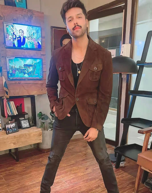 BROWN SUEDE MATTE FINISH BLAZER - Snug