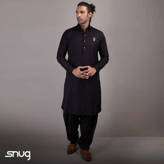 Black Kurta Shalwar with Gold Logo - Snug