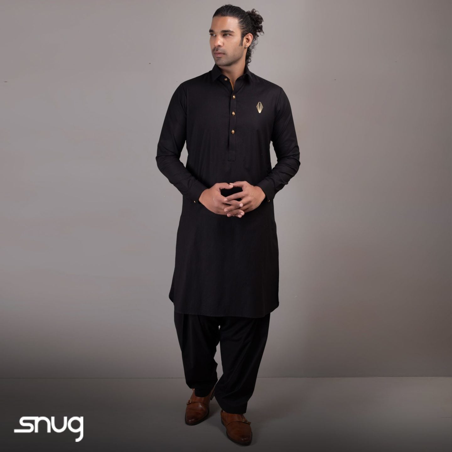 Black Kurta Shalwar with Gold Logo