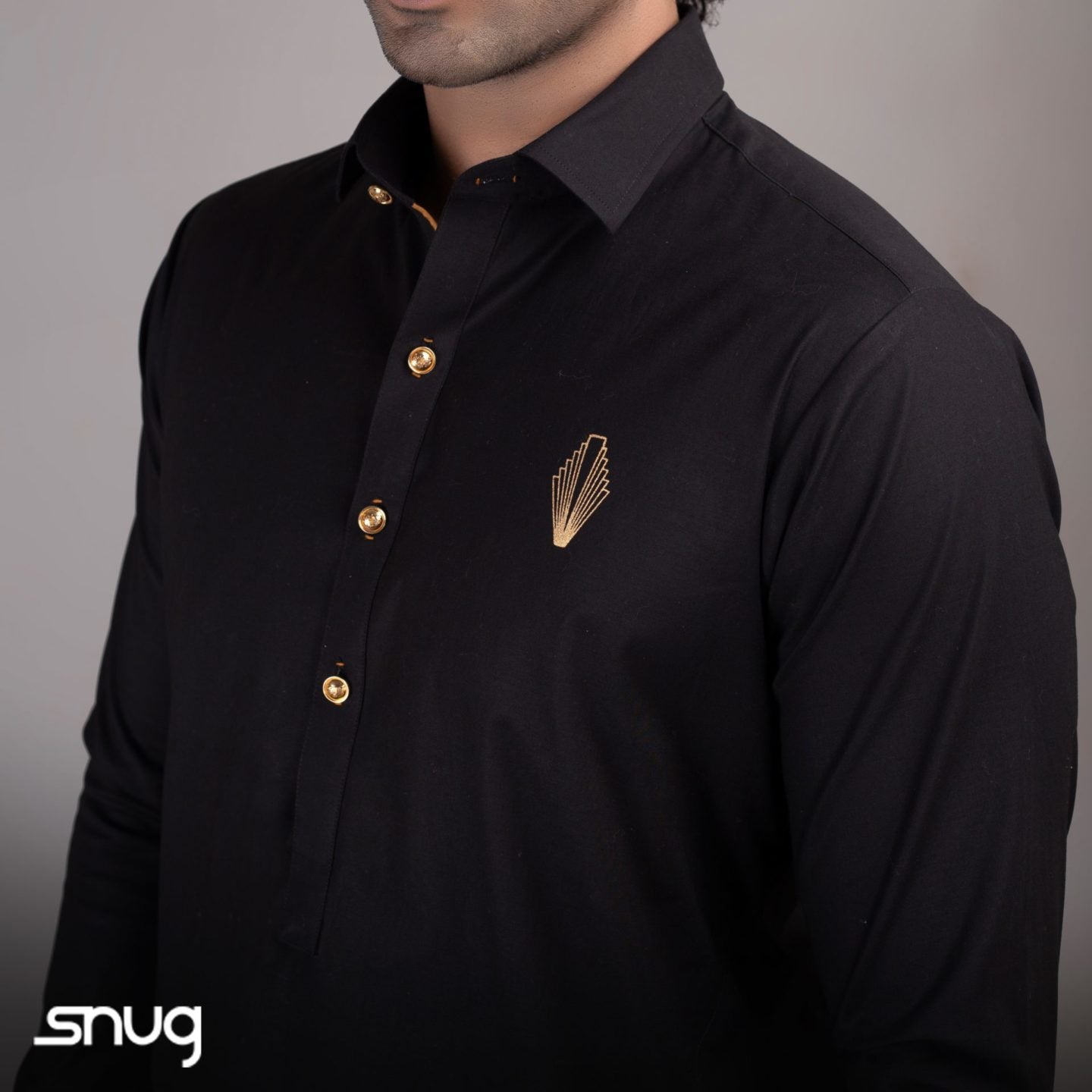 Black Kurta Shalwar with Gold Logo