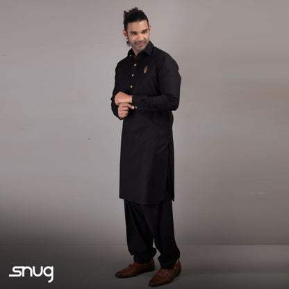 Black Kurta Shalwar with Gold Logo